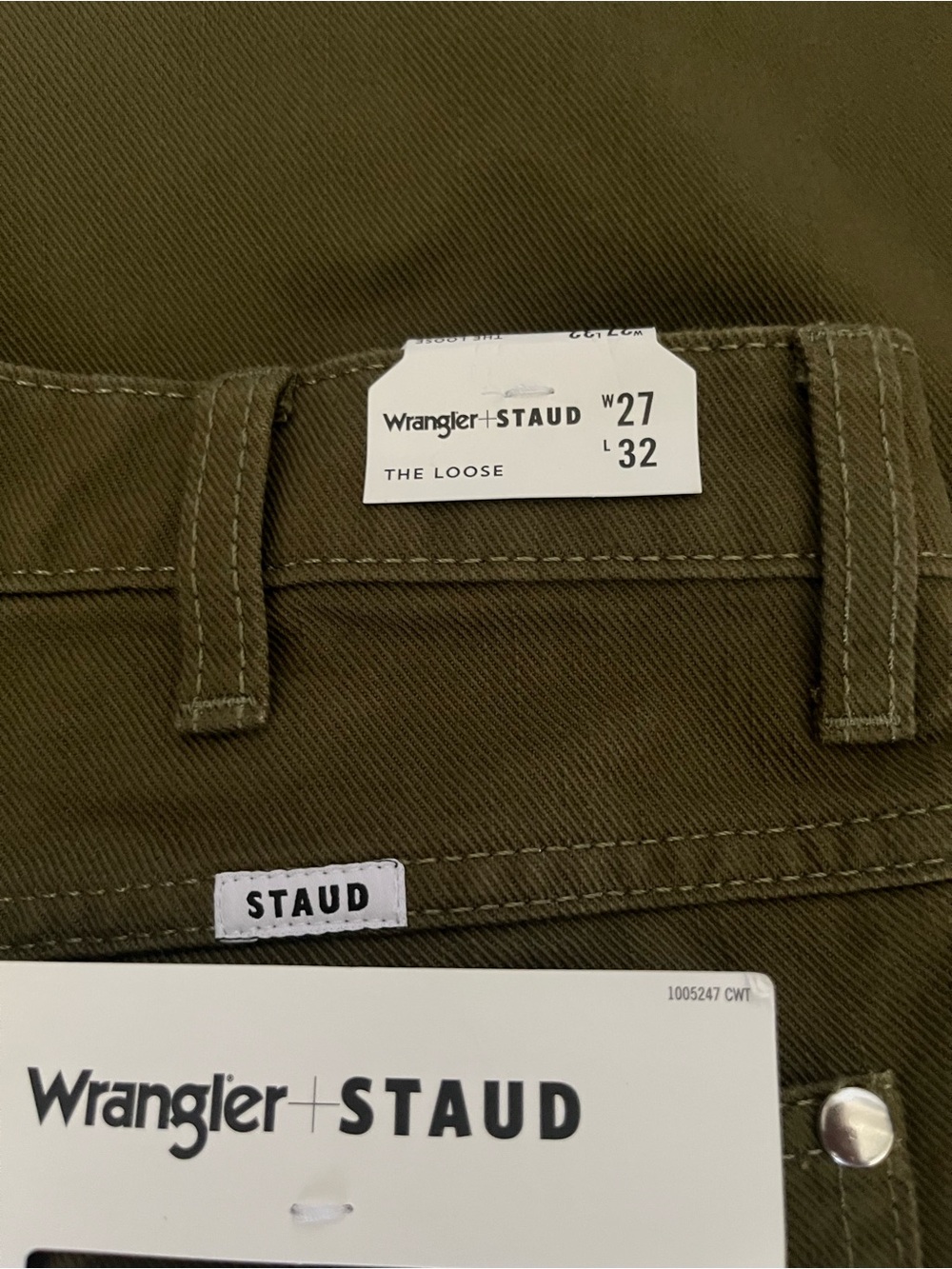 NWT STAUD X Wrangler The Loose WIde Leg Jean in Sergeant Sz 27 Army Green - Picture 8 of 15